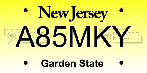 A85MKY New Jersey License Plate