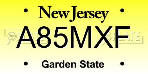 A85MXF New Jersey License Plate