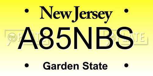 A85NBS New Jersey License Plate