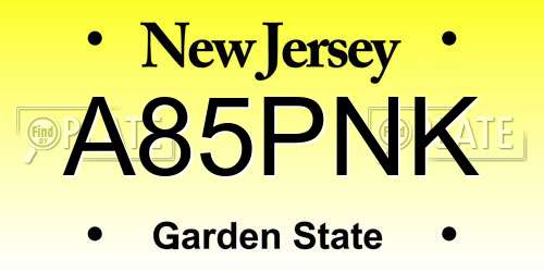 A85PNK New Jersey License Plate