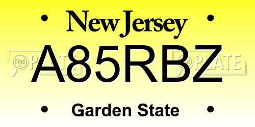 A85RBZ New Jersey License Plate
