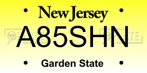 A85SHN New Jersey License Plate