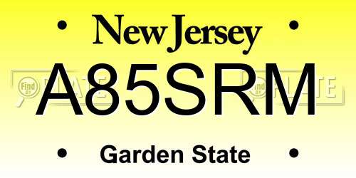 A85SRM New Jersey License Plate