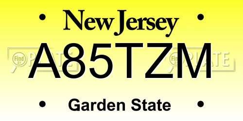A85TZM New Jersey License Plate