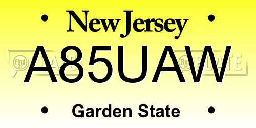 A85UAW New Jersey License Plate