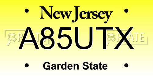 A85UTX New Jersey License Plate
