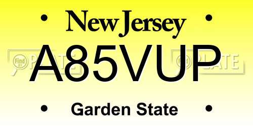 A85VUP New Jersey License Plate