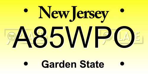 A85WPO New Jersey License Plate