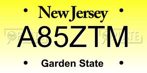 A85ZTM New Jersey License Plate