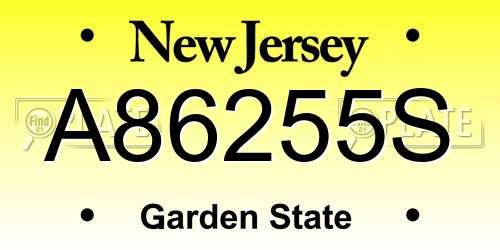 A86255S New Jersey License Plate