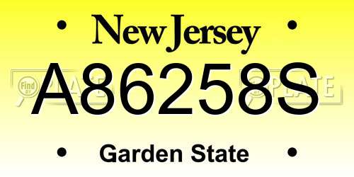 A86258S New Jersey License Plate