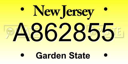 A862855 New Jersey License Plate