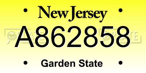 A862858 New Jersey License Plate