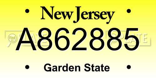 A862885 New Jersey License Plate