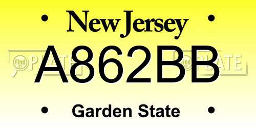 A862BB New Jersey License Plate