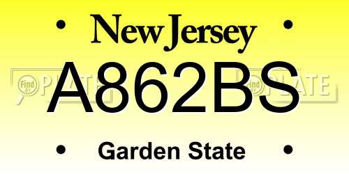 A862BS New Jersey License Plate