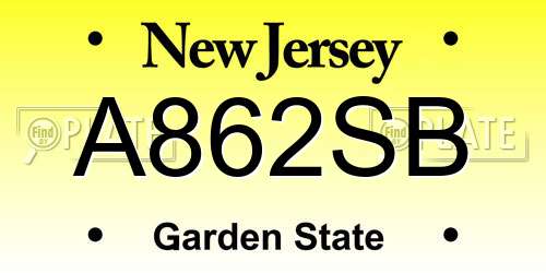 A862SB New Jersey License Plate
