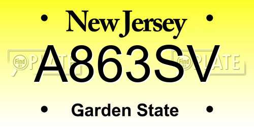 A863SV New Jersey License Plate