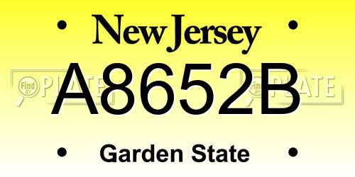 A8652B New Jersey License Plate