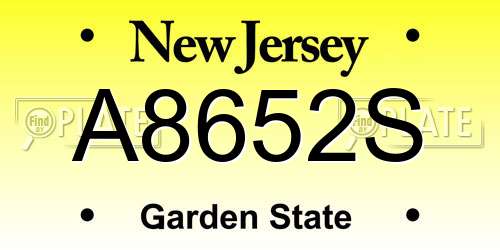 A8652S New Jersey License Plate