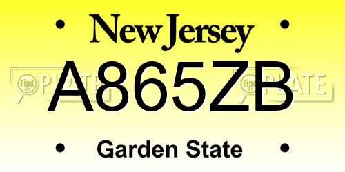 A865ZB New Jersey License Plate