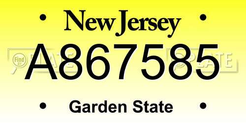 A867585 New Jersey License Plate