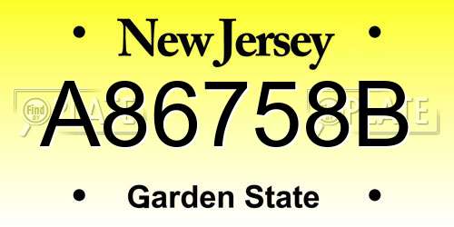 A86758B New Jersey License Plate