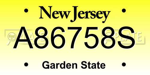 A86758S New Jersey License Plate