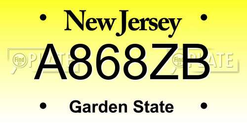 A868ZB New Jersey License Plate