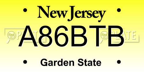 A86BTB New Jersey License Plate