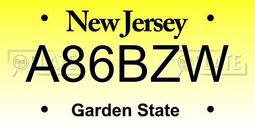 A86BZW New Jersey License Plate