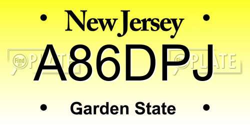 A86DPJ New Jersey License Plate