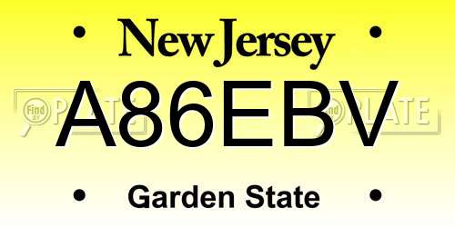 A86EBV New Jersey License Plate