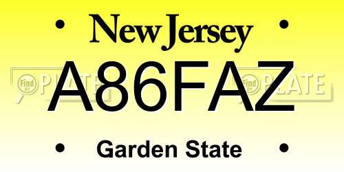 A86FAZ New Jersey License Plate