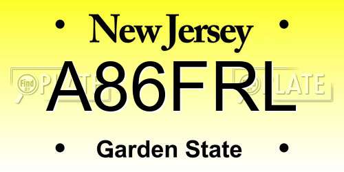 A86FRL New Jersey License Plate