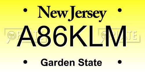 A86KLM New Jersey License Plate