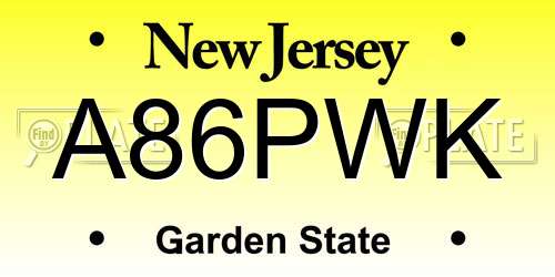A86PWK New Jersey License Plate