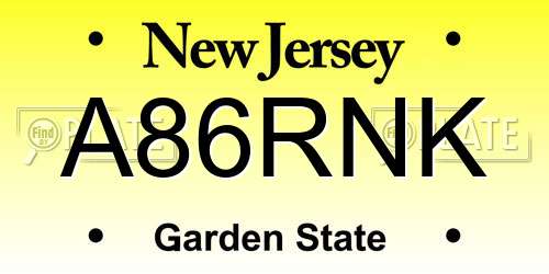 A86RNK New Jersey License Plate