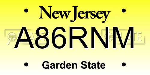 A86RNM New Jersey License Plate