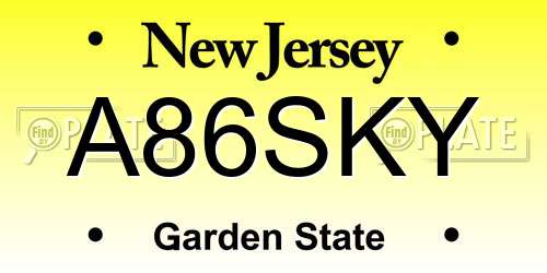 A86SKY New Jersey License Plate