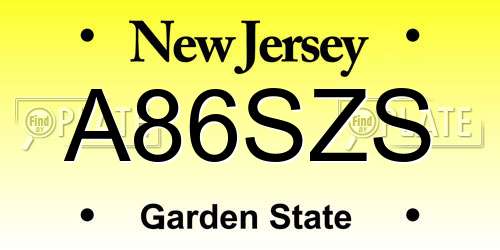 A86SZS New Jersey License Plate