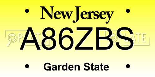 A86ZBS New Jersey License Plate