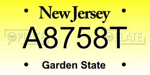 A8758T New Jersey License Plate