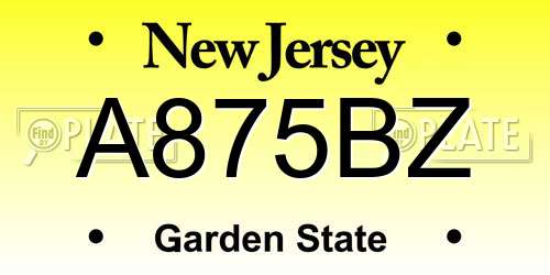A875BZ New Jersey License Plate