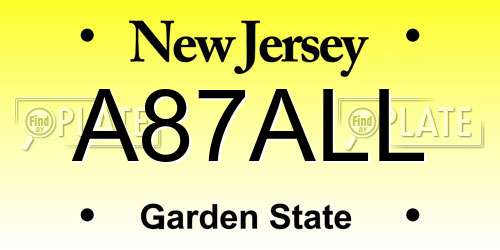 A87ALL New Jersey License Plate