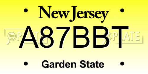 A87BBT New Jersey License Plate