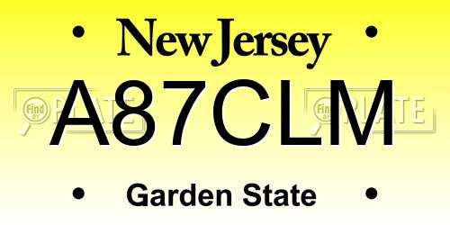 A87CLM New Jersey License Plate