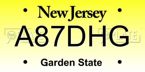 A87DHG New Jersey License Plate