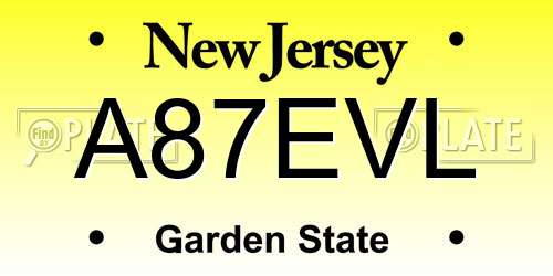 A87EVL New Jersey License Plate