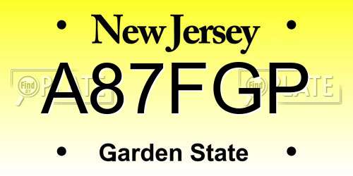 A87FGP New Jersey License Plate
